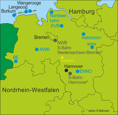 Deutschland Regionale Bahnen Niedersachsen und Bremen